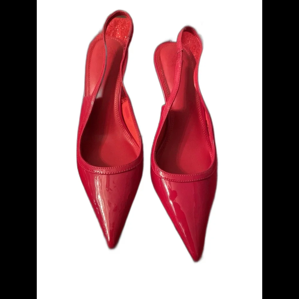 ASOS Design Red Patent Slingback Kitten Heels Pointed Toe Pumps 9 New